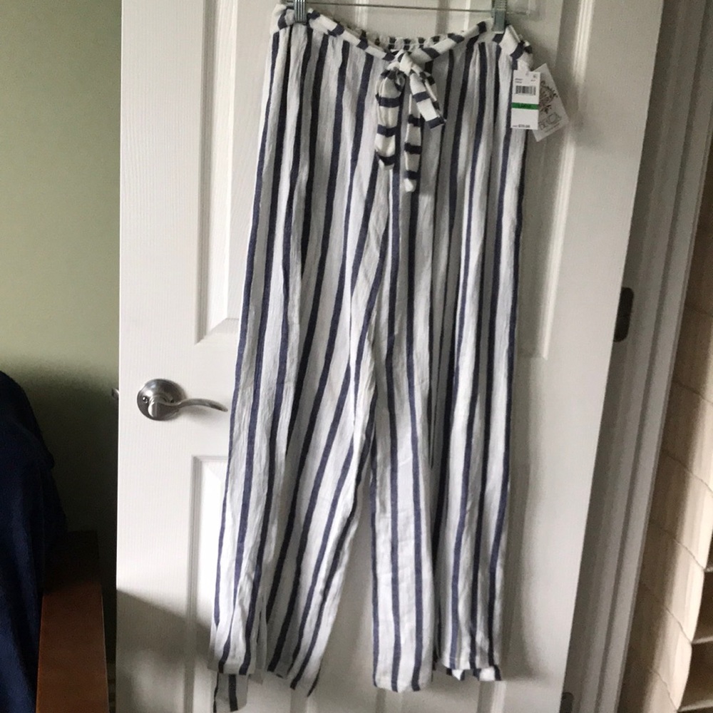 Becca navy cream linen pant size NWT size large